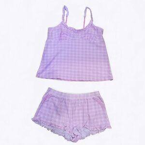 Velvet Kitten Pink Plaid Pajama Set | Cami Tank & Shorts